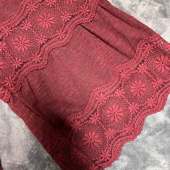 Maurices 3X Burgundy Bell Sleeve Plus Size Dress With Lace Trim Swing Dress - Picture 6 of 9